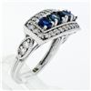 Image 9 : NEW 14K White Gold 2.07 ctw Round Sapphire & Diamond Milgrain Etched Band Ring