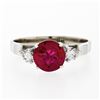 Image 4 : Vintage 18K White Gold Old Cut Red Stone Solitaire & 0.22 ctw Diamond 3 Stone Ri