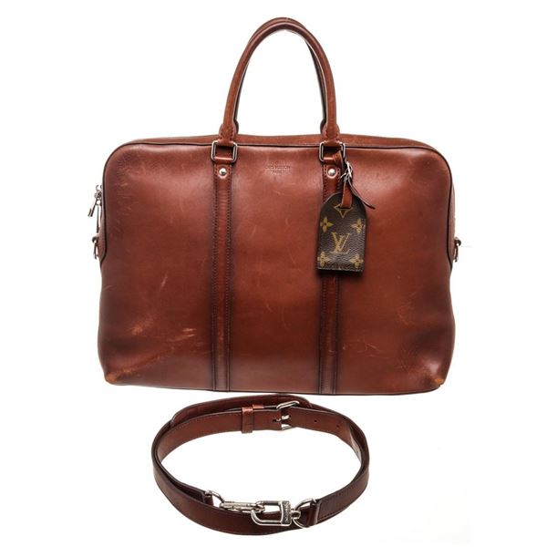 Louis Vuitton Porte Documents Voyage Travel Bag Brown Leather