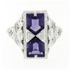 Image 4 : 14K White Gold 1.80 ctw Amethyst & Diamond Filigree Etched Milgrain Platter Ring