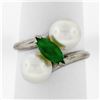 Image 1 : Vintage 14k White Gold 8.35mm Round Pearl Marquise Cut Jade Bypass Ring