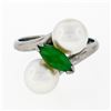 Image 4 : Vintage 14k White Gold 8.35mm Round Pearl Marquise Cut Jade Bypass Ring
