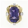 Image 4 : Large Vintage 18K Gold Amethyst & Diamond Twisted Wire Open Work Cocktail Ring