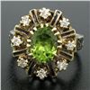 Image 6 : Vintage 14K Yellow Gold 2.43 ctw Oval Peridot Diamond & Black Enamel Halo Ring