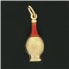 Image 3 : Vintage 18k Yellow Gold Canister Jug W/ Reddish Enamel Textured Charm Pendant