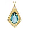 Image 1 : Large 14k Yellow Gold Tear Drop London Blue Topaz & Round Diamond Kite Pendant