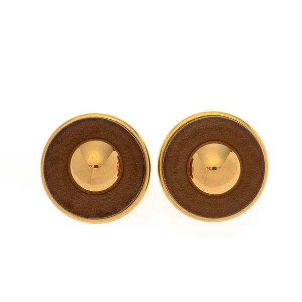 Hermes Clip-on Earring Earrings Gold/Brown Gold Plated Metal/Leather