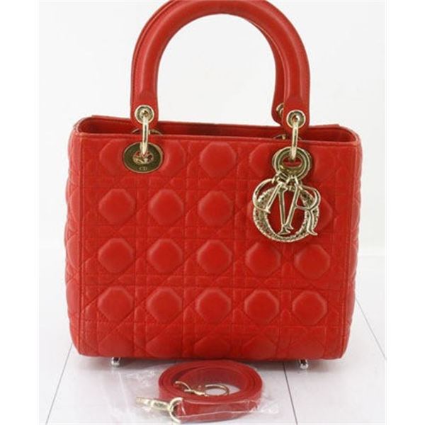 Christian Dior Meduim Lady Bag red leather