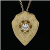 Image 6 : Vintage 14k Yellow Gold 0.40 ctw Diamond Hand Etched Shield Pendant Necklace