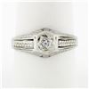 Image 1 : Antique Art Deco Engraved 18k White Gold 0.32 ctw Mine Cut Diamond Solitaire Rin