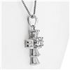 Image 3 : Petite 18K White Gold .37 ctw Round & Baguette Cut Diamond Cross Pendant w/ Chai