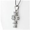 Image 4 : Petite 18K White Gold .37 ctw Round & Baguette Cut Diamond Cross Pendant w/ Chai