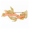 Image 1 : Vintage 14k Yellow Gold Large Natural Angel Skin Coral Branch & Leaf Brooch