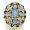 Image 1 : Vintage 14k Yellow Gold Oval Opal Diamond & Black Enamel Ladies Cocktail Ring