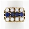 Image 1 : Vintage 14k Yellow Gold Pearl & Blue Stone Open 3 Row Prong Wide Statement Ring
