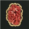 Image 3 : Large Vintage GIA NO DYE Carved Red Coral Brooch w/ Hand Engraved 18k Gold Frame