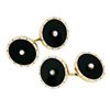 Image 1 : Antique Men's 14k Gold Black Onyx Disk Natural Pearls White Enamel Cuff Links