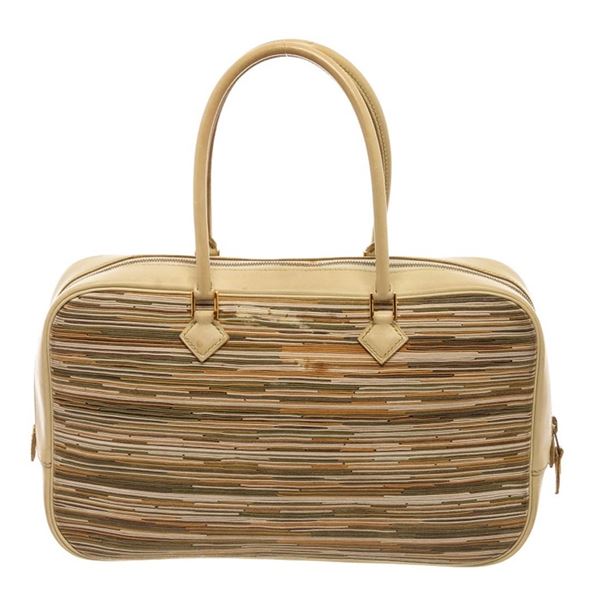 Hermes Bag handbag multi beige, green, orange, brown fabric and leather