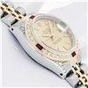 Image 4 : Rolex Ladies 2T Quickset Champagne Dial Diamond Lugs & Ruby Bezel Datejust