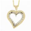 Image 5 : Vintage 14k TT Gold .22 ctw Pave Diamond Dual Layer Open Heart Pendant & 16" Cha