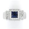 Image 1 : 14K White Gold 1.65 ctw Princess Iolite Bezel Solitaire Diamond Halo Brushed Rin