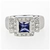 Image 4 : 14K White Gold 1.65 ctw Princess Iolite Bezel Solitaire Diamond Halo Brushed Rin