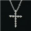 Image 5 : Petite 14k White Gold 0.13 ctw Shared Prong Round Brilliant Diamond Cross Pendan
