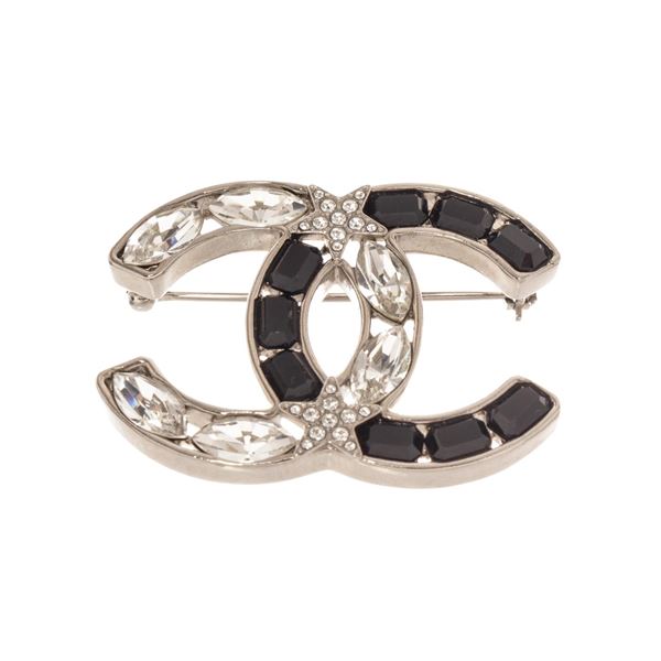 Chanel CC Rhinestone Brooch Brooch Silver Plated Metal, glass rhinestones