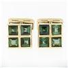 Image 1 : Men's Vintage 18K Gold 5.0 ctw Grid Square Step Cut Green Tourmaline Cuff Links