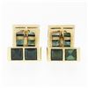 Image 2 : Men's Vintage 18K Gold 5.0 ctw Grid Square Step Cut Green Tourmaline Cuff Links