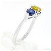 Image 7 : 14k White Gold 2.25 ctw Oval Yellow & Pear Cut Blue Sapphire Three 3 Stone Ring