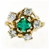 Image 6 : Vintage 18k Yellow Gold Round GIA RARE UNTREATED Emerald Solitaire Diamond Ring