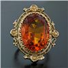 Image 3 : Vintage 14K Yellow Gold 12.0 ctw Large Oval Citrine Solitaire Ring w/ Floral Hal