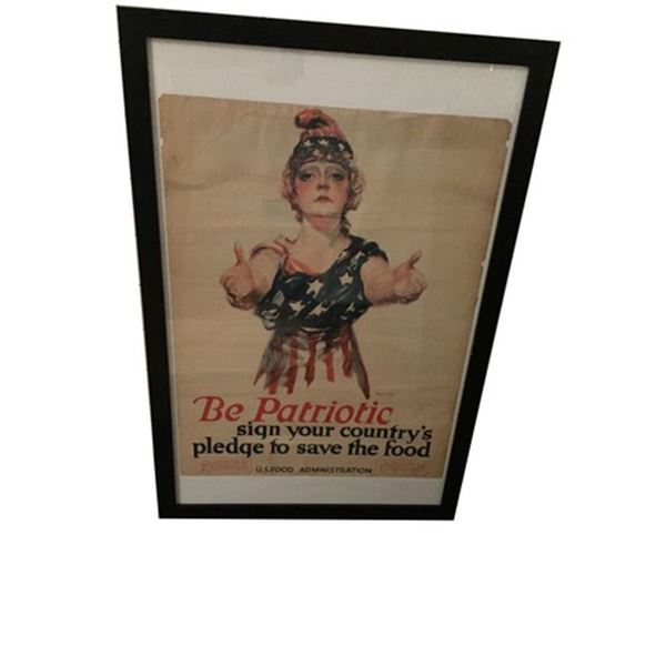 WWI framed poster. "Be Patriotic sign your country's pledge to save the food