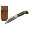 Image 1 : SZCO RITE EDGE 3" GREEN GROOVED WOOD DAMASCUS LOCKBACK