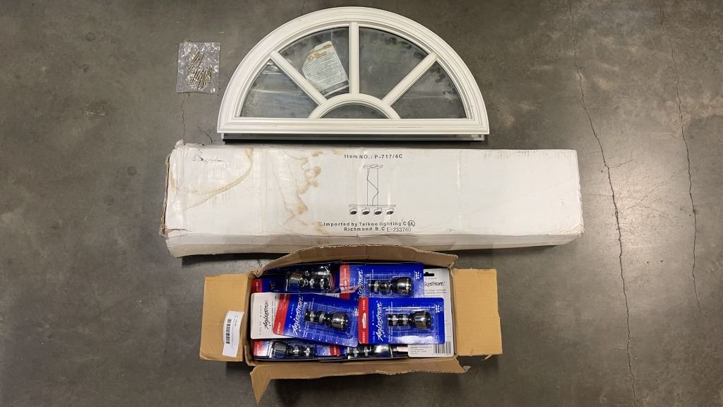 Arch Window Insert NEW WINDOW ARCH DOOR INSERT, LIGHT FIXTURE AND BOX OF SWIVEL WATER AERATORS
