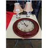 Image 1 : 2 HAND PAINTED FIGURAL LAMPS WITH 22" DIAMETER CLOCK