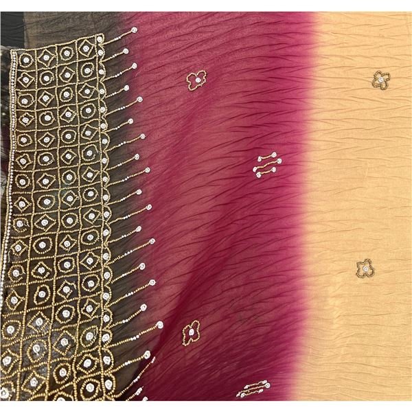 650metres HEAVY TWO-TONED CRINKLE CREPE & CHIFFON EMBROIDERED MATERIAL WITH BEADING