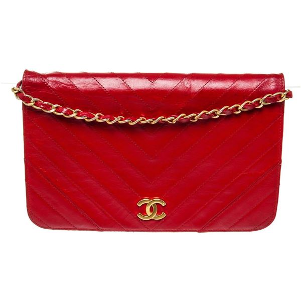 Chanel Full Flap Shoulder Bag red leather