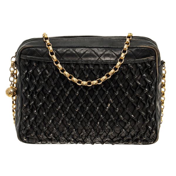 Chanel Quilted Camera Shoulder Bag Black Lambskin