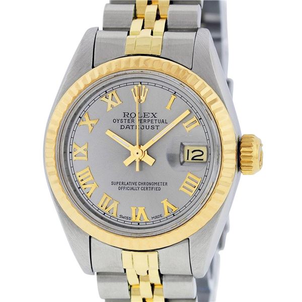 Rolex Ladies 2 Tone Yellow Gold & Stainless Steel Slate Grey Roman Wristwatch