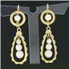 Image 2 : Vintage 14K Yellow Gold Pearl Scalloped Open Elongated Tear Drop Dangle Earrings