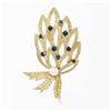 Image 1 : Vintage Large 14K Gold 1.3 ctw Sapphire Pearl Open Textured Flower Leaf Brooch P