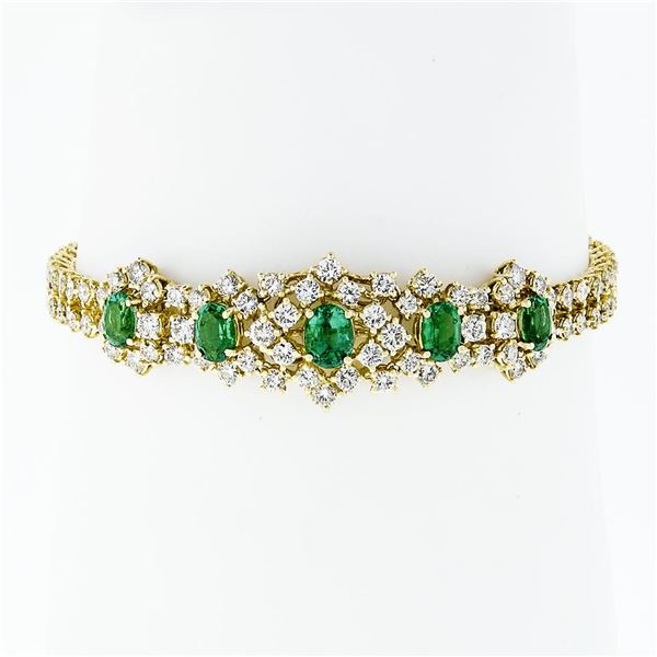 Vintage 18k Gold 7.68 ctw VERY FINE Oval Emerald & Round Diamond Chain Bracelet