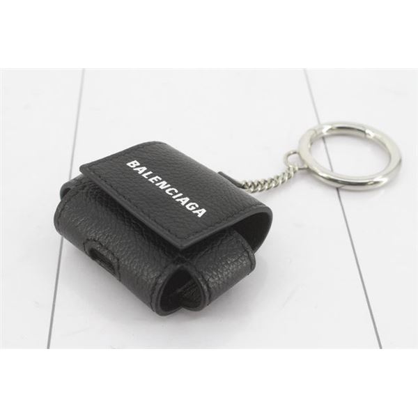 Balenciaga AirPod Keychain SLG Black Leather