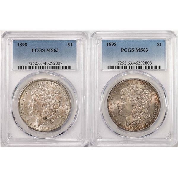 Lot of (2) 1898 $1 Morgan Silver Dollar Coins PCGS MS63