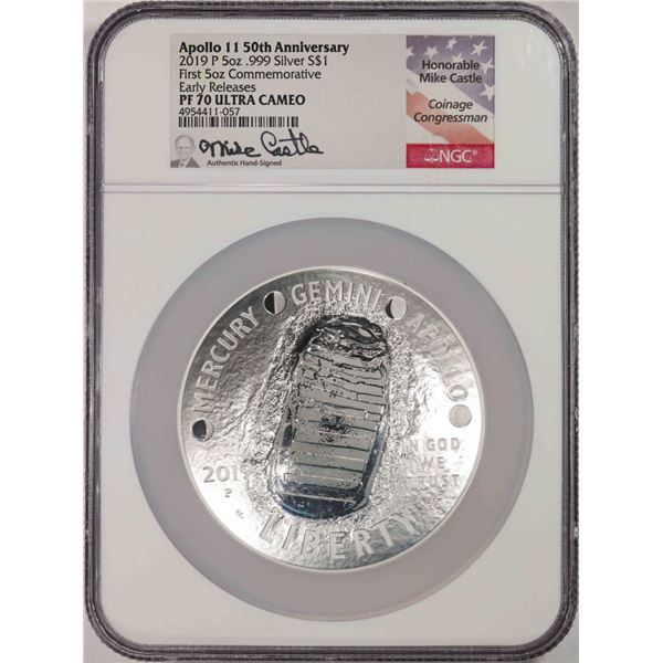 2019-P $1 Proof Apollo 11 50th Anniversary Silver Coin NGC PF70 Ultra Cameo Signed ER