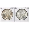 Image 1 : Lot of (2) 1922 $1 Peace Silver Dollar Coins