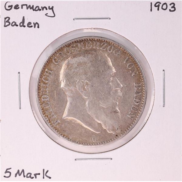 1903 German Baden 5 Mark Silver Coin