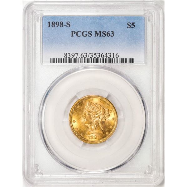 1898-S $5 Liberty Head Half Eagle Gold Coin PCGS MS63